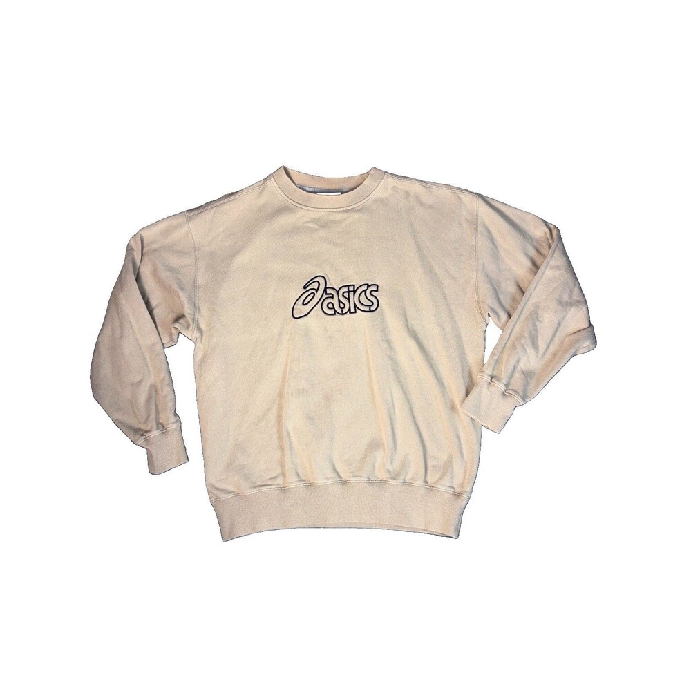 Vintage Asics Sweatshirt Mens Sz L 90s Crewneck Pullover Beige Retro Neutral